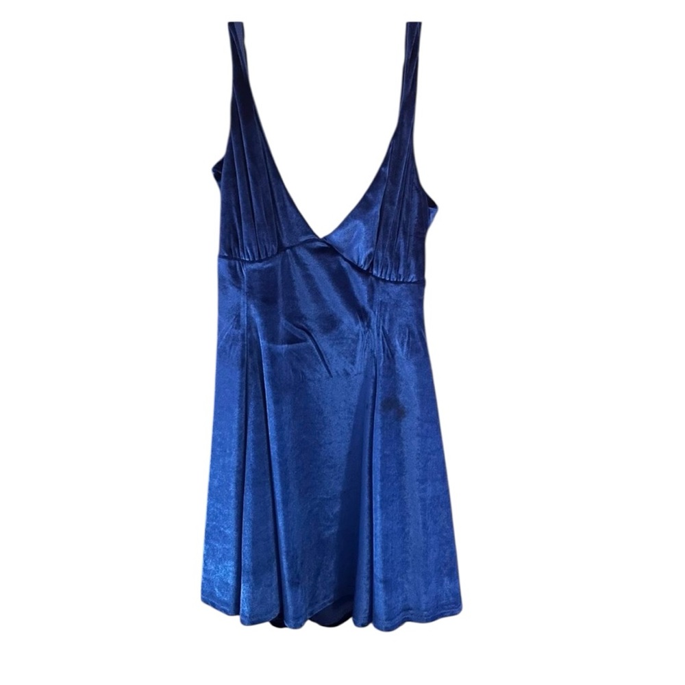 Lucy in the Sky Sherice Blue Velvet Mini Dress Homecoming Small - Picture 2 of 4
